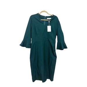 MUXXN Forest Green Sheath Dress Bell Sleeve Office Workwear NWT XXL